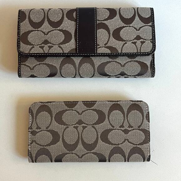 COACH 2 ITEMS! Signature Brown Long Wallet AND Checkbook, Cash Holder - Picture 1 of 13